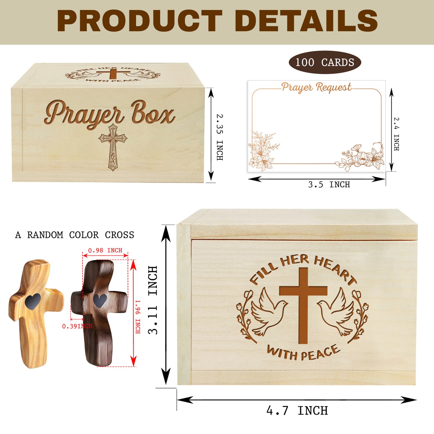 Netecom Prayer Box for Mom with 100 Prayer Request Cards & Wooden Cross – Christian Faith Gift from Daughter or Son, Meaningful Religious Keepsake
