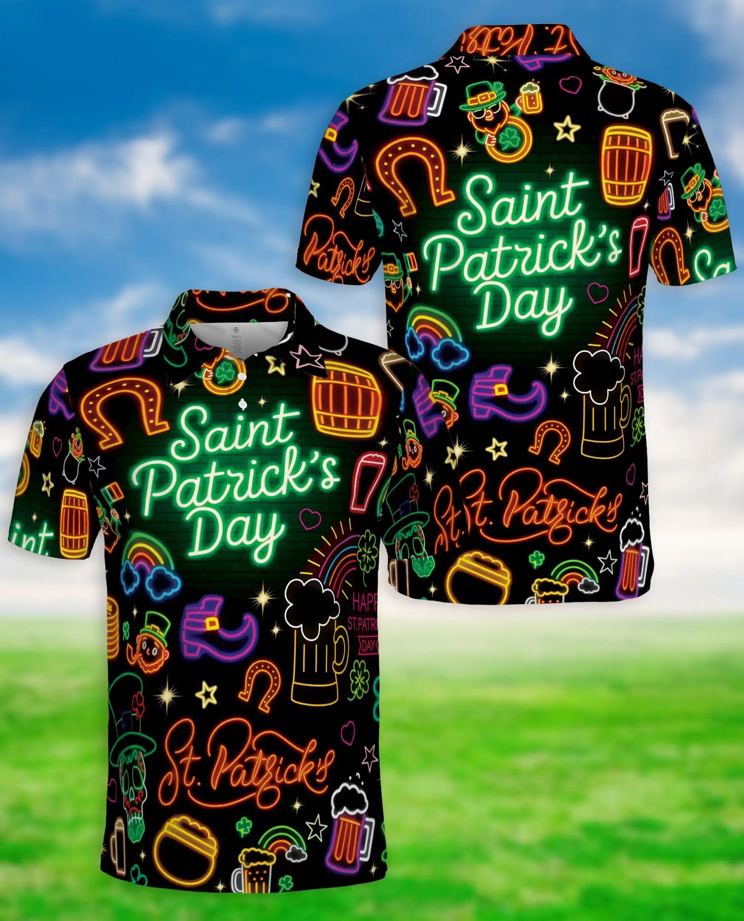 St Patrick’s Day Neon 3D Polo Shirt for Men – Funny Irish Party Style | Netecom