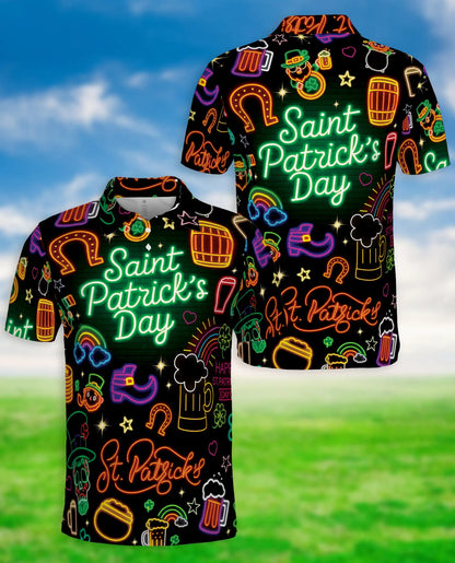 St Patrick’s Day Neon 3D Polo Shirt for Men – Funny Irish Party Style | Netecom