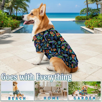 Netecom Matching Colorful Gecko Hawaiian Shirt for Dog and Owner, Aloha Summer Shirt, Gecko Pattern Print Outfit for Pet and Human, Beach Vacation Casual Wear