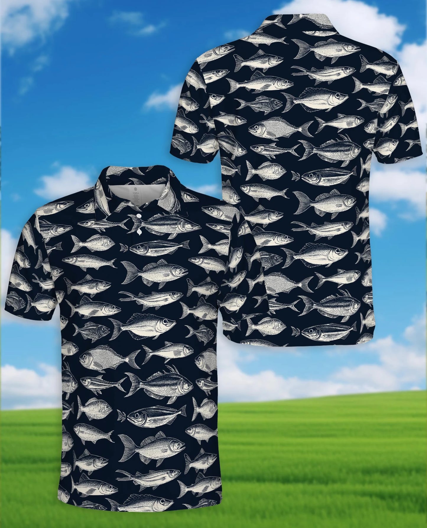 Fish Pattern Polo Shirt for Men – Coastal Ocean Style | Netecom