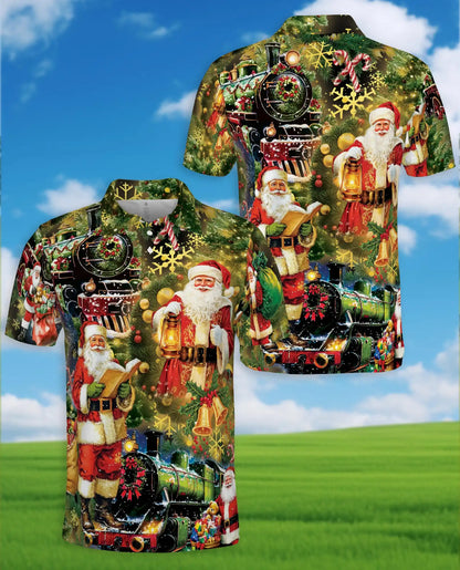 Christmas Train Santa 3D Polo Shirt for Men – Vintage Holiday Winter Style | Netecom