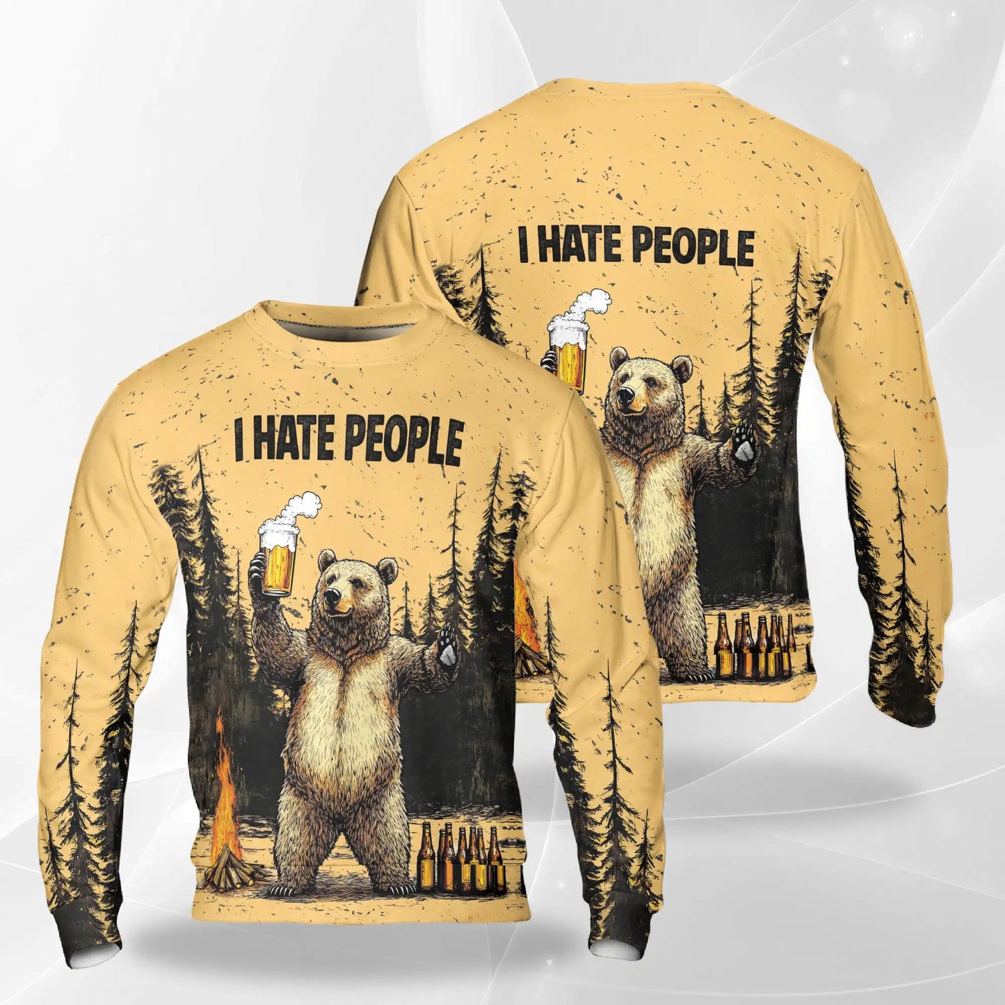 Bear Drinks Beer Sweatshirt, 3D All Over Print Funny Bear Crewneck Pullover for Men Women, Beer Lover Gift - Netecom