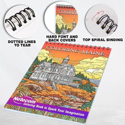 Coloring Maine Spiral Bound Coloring Book, Immerse Yourself in 30 Captivating Coloring Pages Showcasing the Unique Culture and Iconic Landmarks of Maine