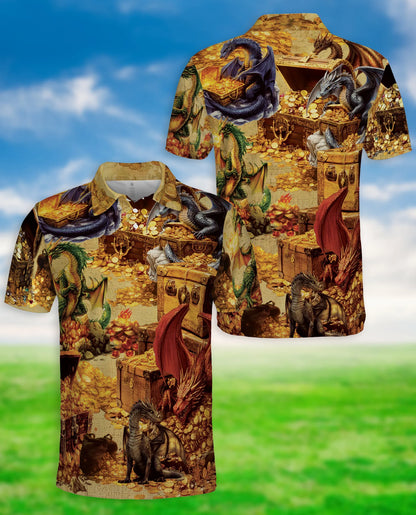 Dragon Treasure 3D Polo Shirt for Men – Fantasy Gold Hoard Style | Netecom