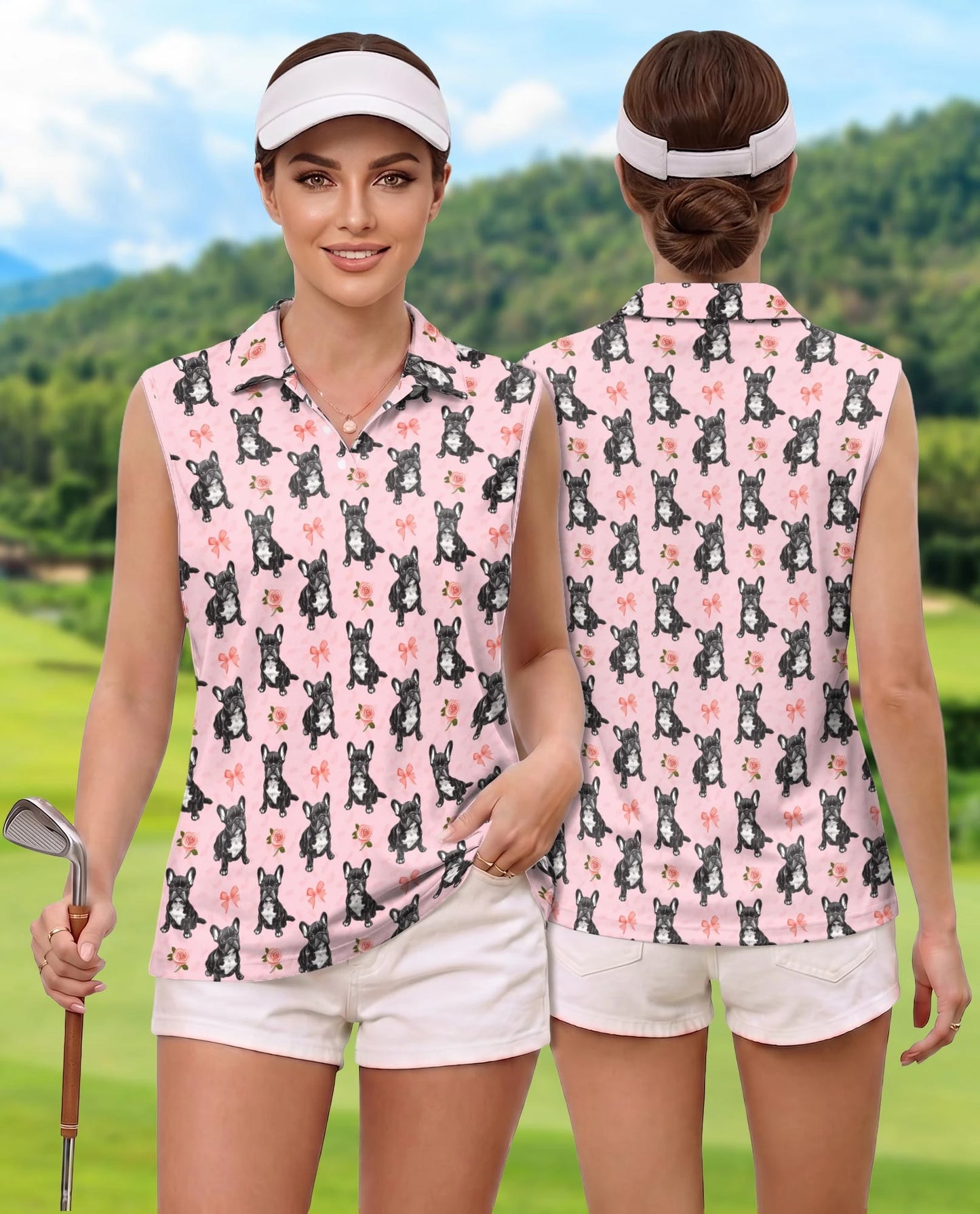 French Bulldog Sleeveless Polo Shirt for Women | Netecom