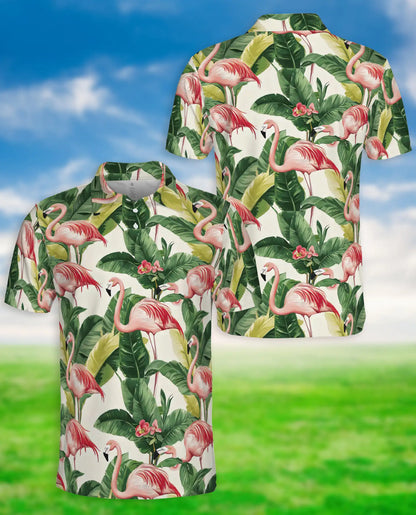 Pink Flamingo Tropical Hawaiian Polo Shirt for Men | Netecom