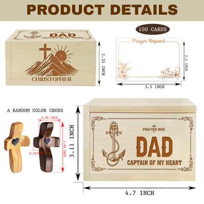 Netecom Personalized Dad Prayer Box with Custom Name on Box & Cross, Wooden Christian Keepsake with 100 Prayer Request Cards, Faith Gift for Father