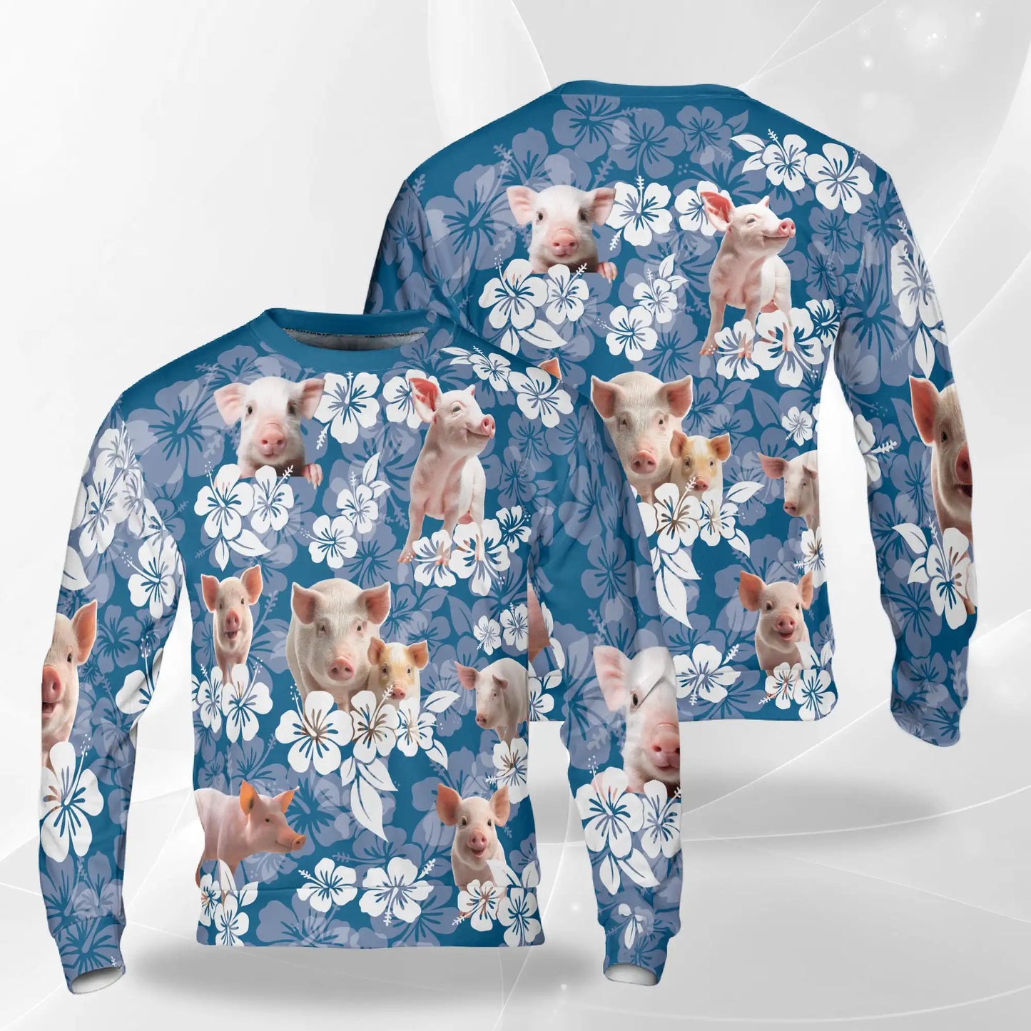 Farmer Pig Floral Sweatshirt, 3D All Over Print Farm Animal Flower Crewneck Pullover for Men Women, Pig Lover Gift - Netecom
