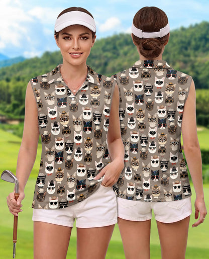 Fashion Cats Sleeveless Polo Shirt for Women – Stylish Cat Lover Style | Netecom