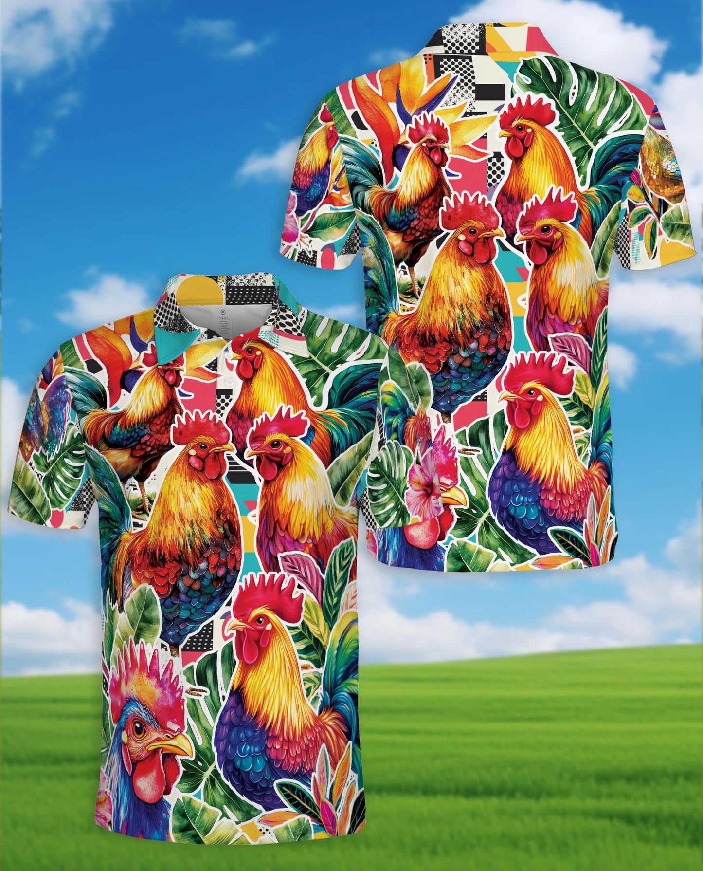 Tropical Rooster Polo Shirt for Men – Colorful Farm Animal Style | Netecom