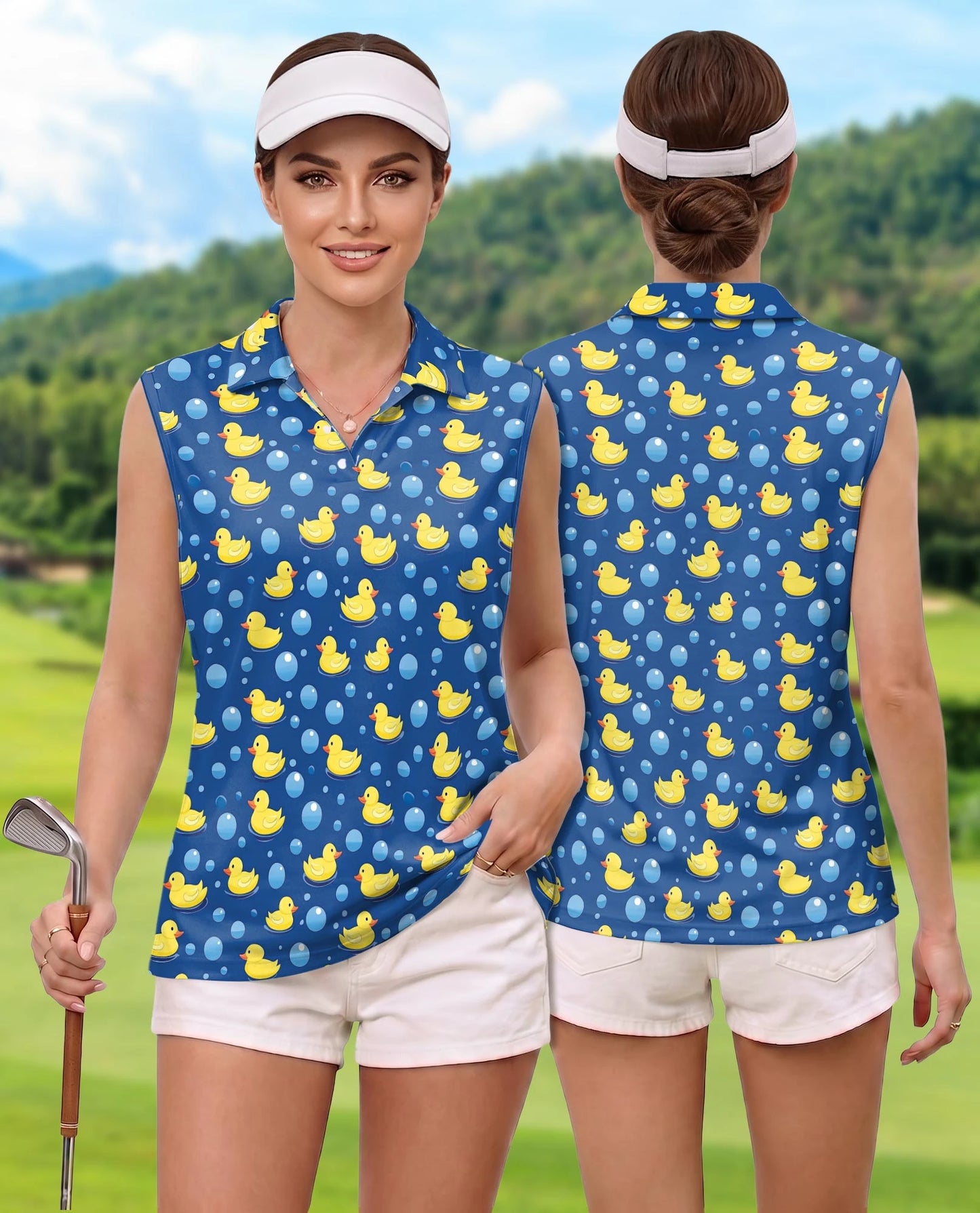 Duck Pattern Sleeveless Polo Shirt for Women | Netecom