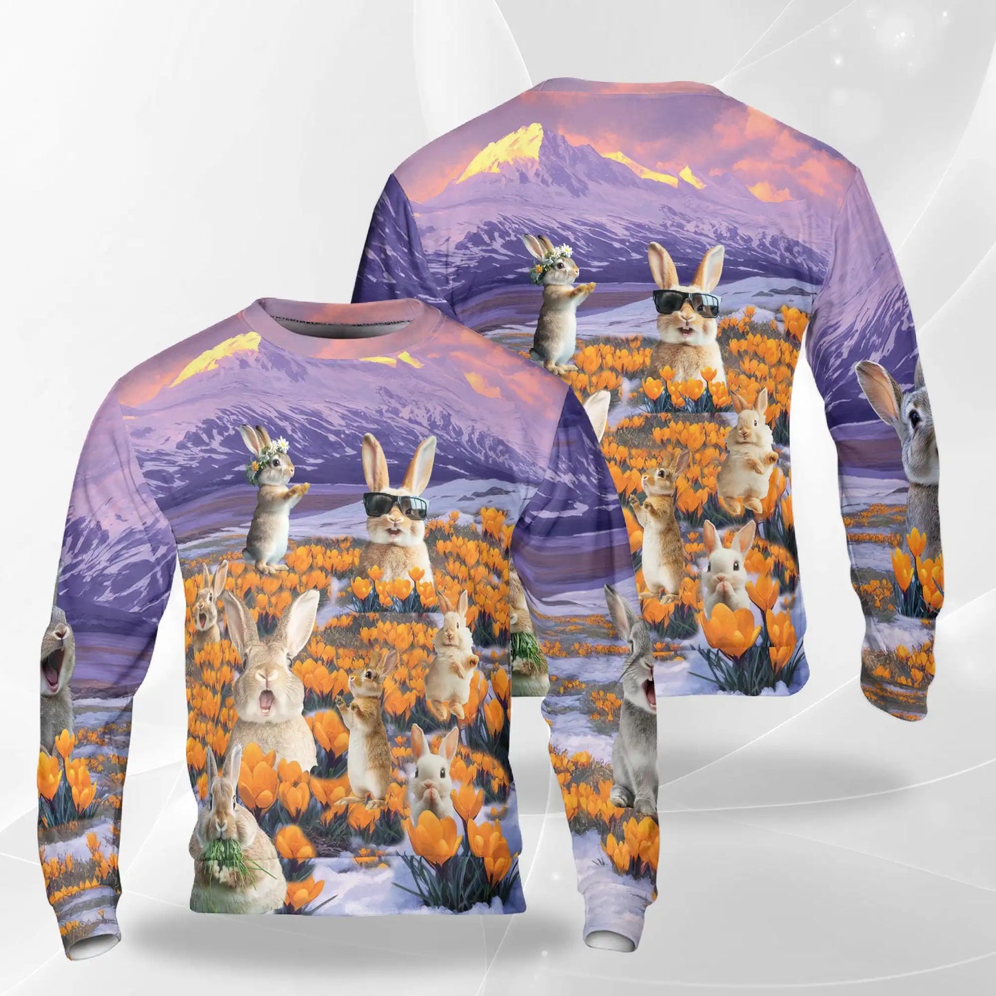 Rabbits in the Snow Sweatshirt, 3D All Over Print Winter Woodland Crewneck Pullover for Men Women, Rabbit Lover Gift - Netecom