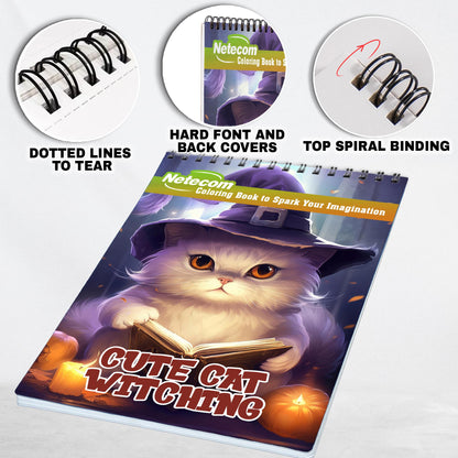 Cute Cat Witching Spiral Bound Coloring Book, Embark on a Coloring Journey with 30 Enchanting Pages, Where Cute Cat Witching Comes to Life.