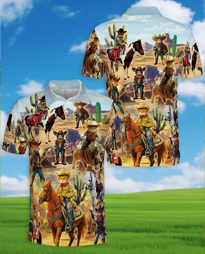 Vintage Desert Cowboy Cats Polo Shirt for Men – Western Animal Style | Netecom
