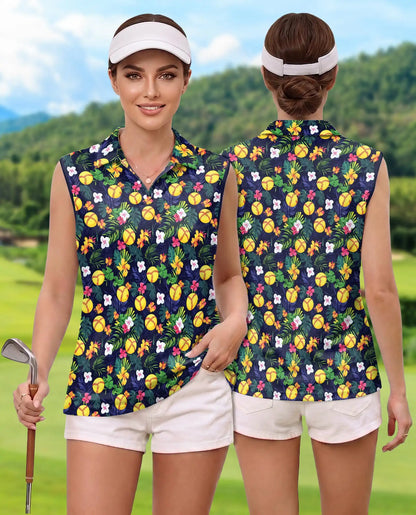 Softball Simple Floral Sleeveless Polo Shirt for Women – Sporty Flower Style | Netecom