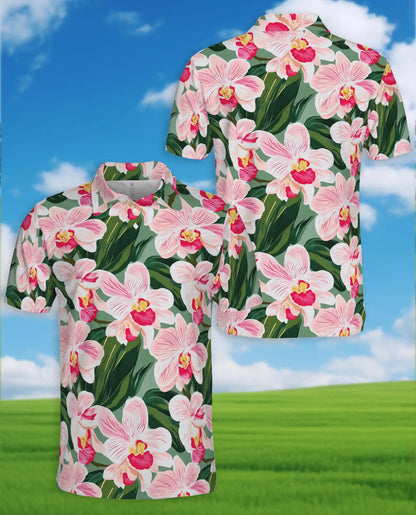Pink Orchid Polo Shirt for Men – Tropical Floral Style | Netecom