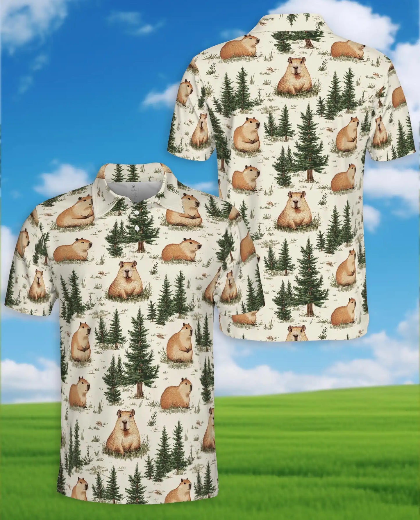 Capybara Forest Polo Shirt - Woodland Wildlife Nature Animal Design | Netecom