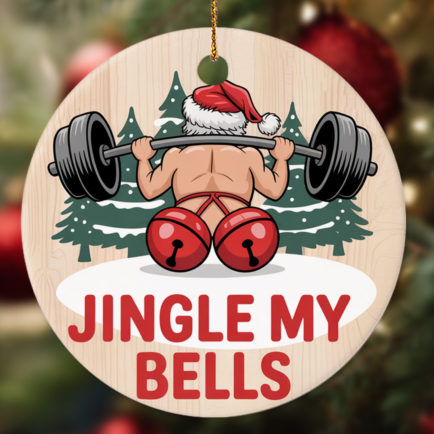 Netecom Funny Weightlifting Santa Ornaments, Jingle My Bells Ceramic Ornament for Christmas Tree Hanging Decorations Gift, Fitness Lover Gifts, Holiday Party Present
