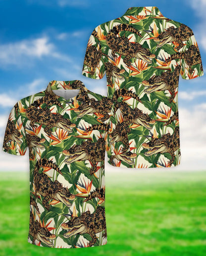Alligator Hawaiian 3D Polo Shirt for Men – Tropical Crocodile Jungle Style | Netecom