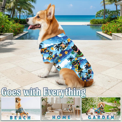 Netecom Matching Black Cat Beach Hawaiian Shirt for Dog and Owner, Aloha Summer Shirt, 3D Cat Print Outfit for Pet and Human, Beach Vacation Casual Wear