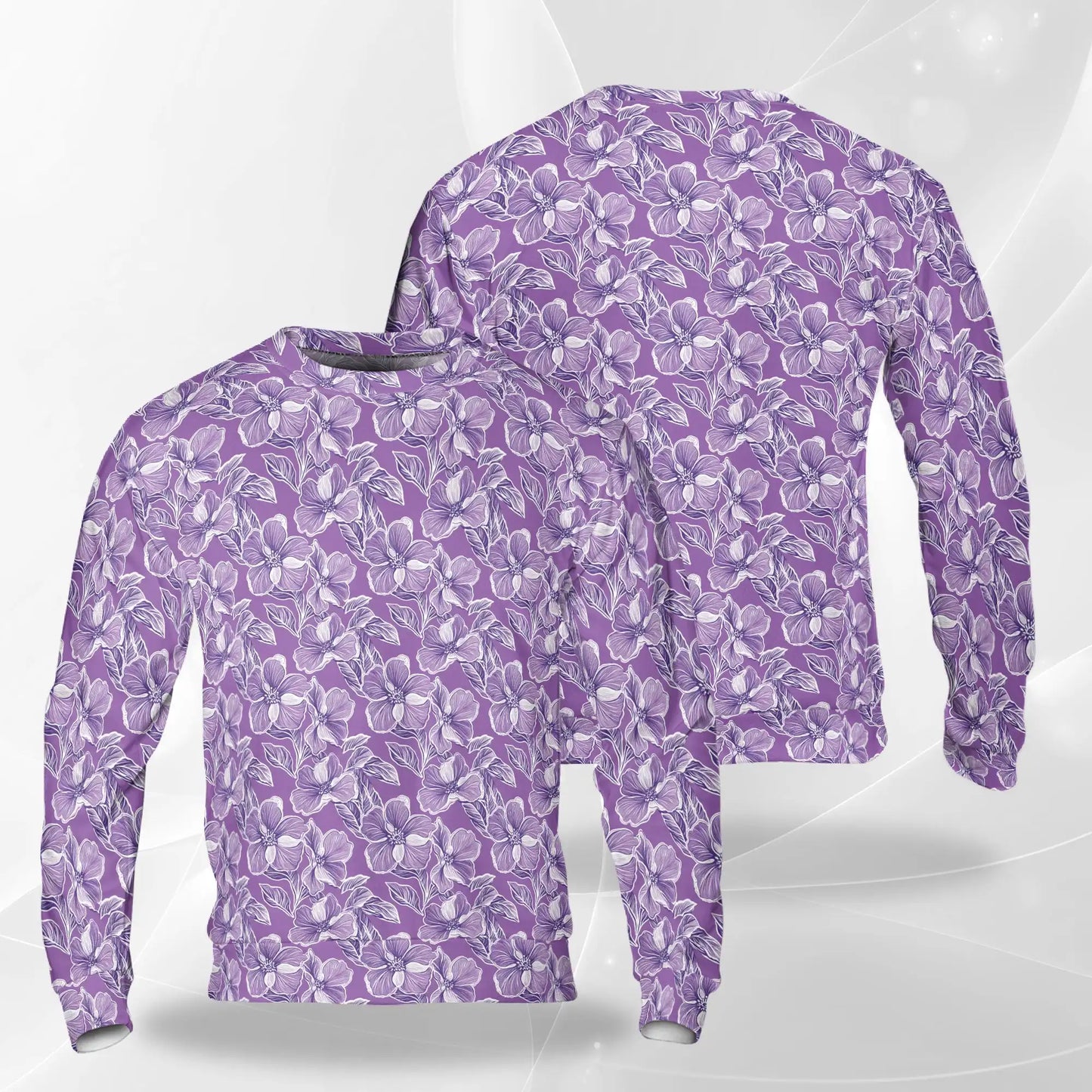Purple Hibiscus Sweatshirt, 3D All Over Print Tropical Floral Crewneck Pullover for Men Women, Flower Lover Gift - Netecom