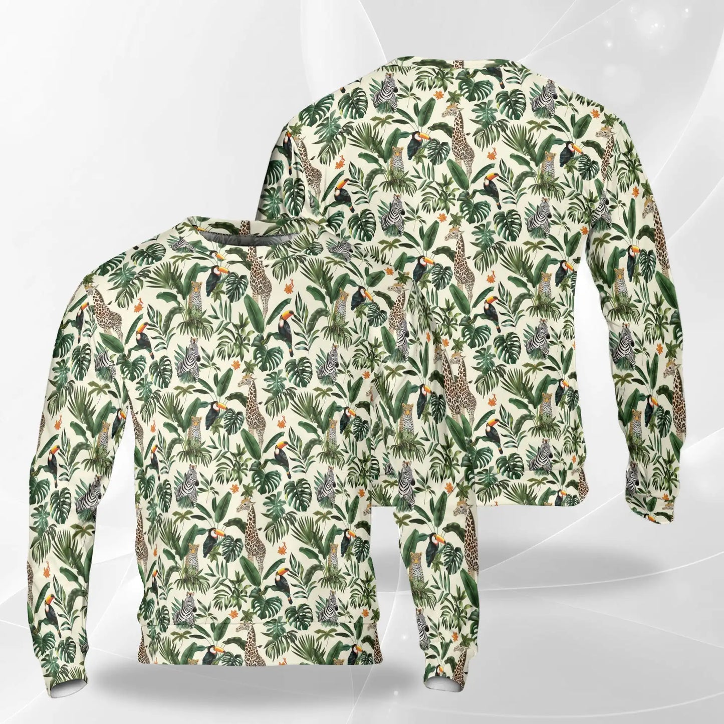 Botanical Jungle Animal Sweatshirt, 3D All Over Print Tropical Wildlife Crewneck Pullover for Men Women, Animal Lover Gift - Netecom