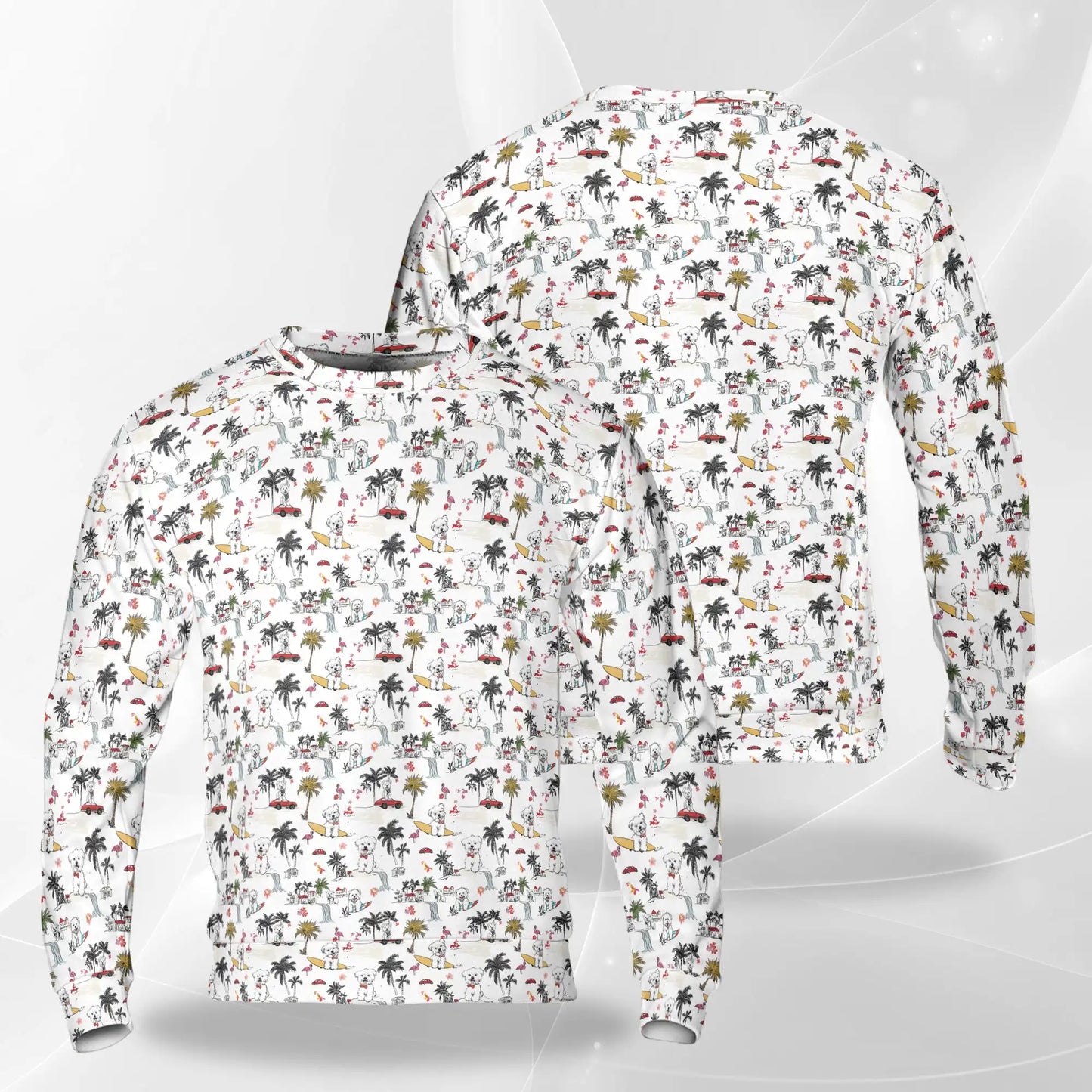 White Terrier Tropical Sweatshirt, 3D All Over Print Beach Dog Crewneck Pullover for Men Women, Terrier Lover Gift - Netecom