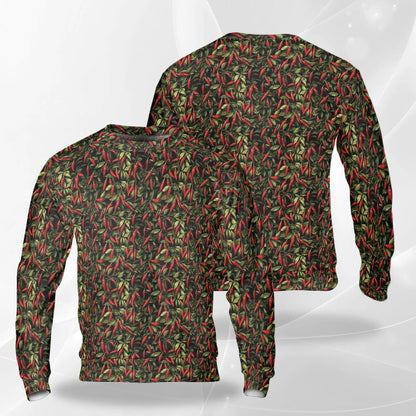 Chili Pepper Pattern Sweatshirt, 3D All Over Print Spicy Food Crewneck Pullover for Men Women, Hot Sauce Lover Gift - Netecom
