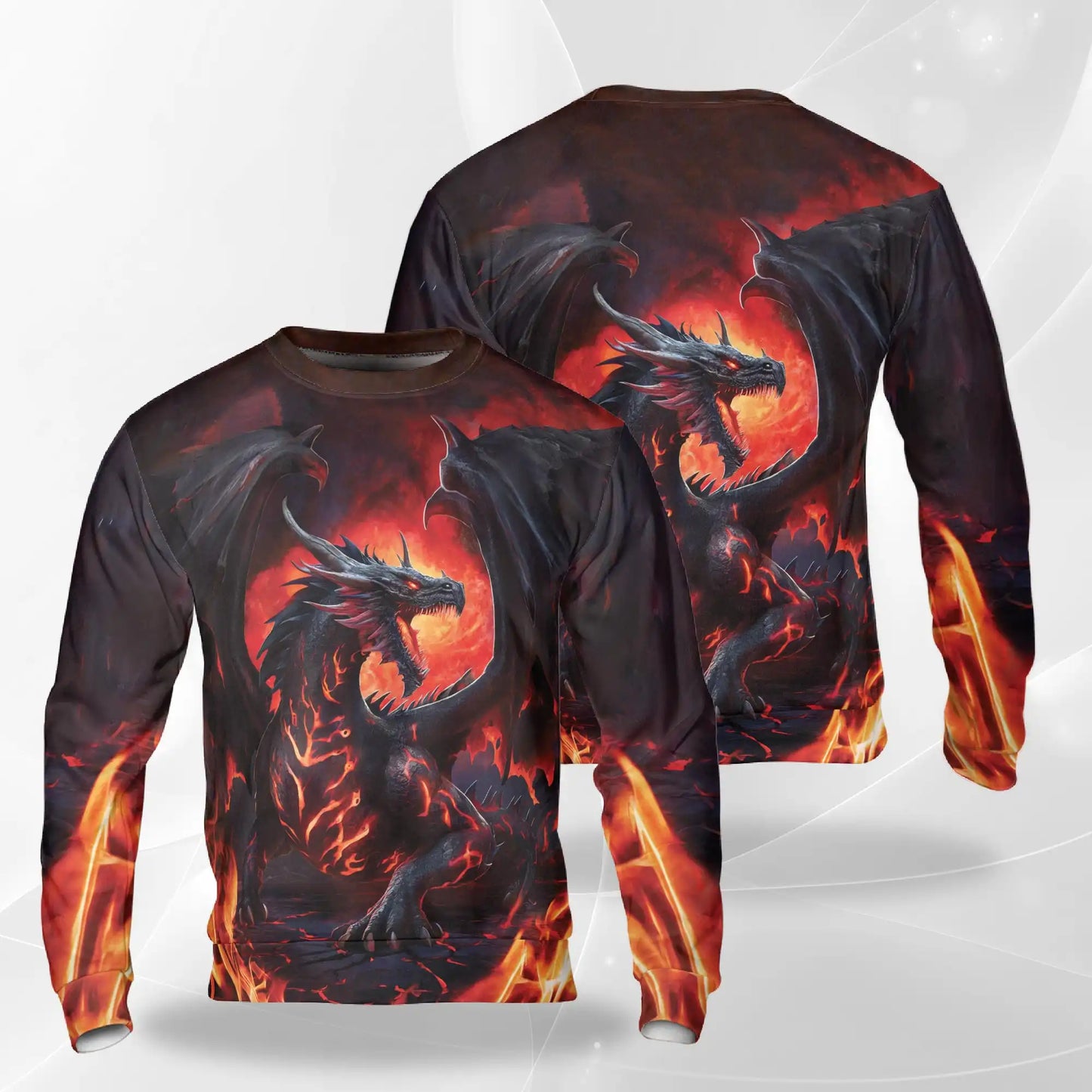 Mythical Dragon Sweatshirt, 3D All Over Print Fantasy Dragon Crewneck Pullover for Men Women, Dragon Lover Gift - Netecom