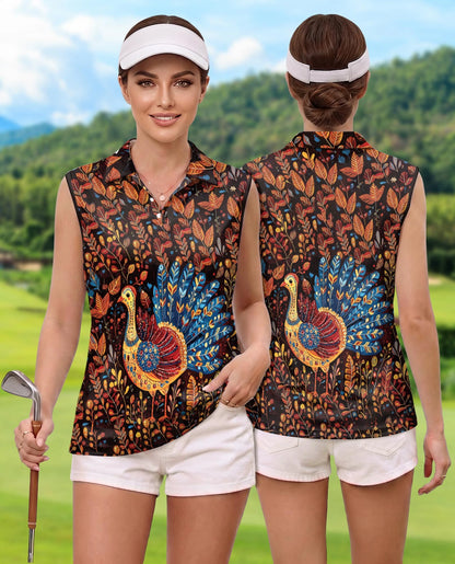Chicken Thanksgiving Sleeveless Polo Shirt for Women | Netecom