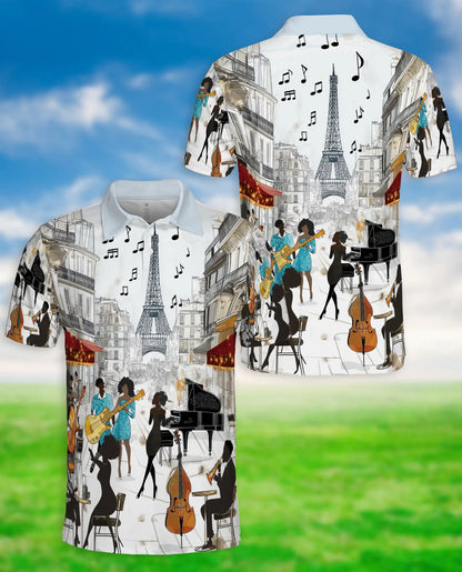 Paris Jazz Music 3D Polo Shirt for Men – Eiffel Tower Artistic Style | Netecom