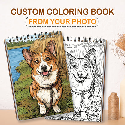 Personalized Dog Coloring Book for Adults – Custom Dog Line Art Coloring Pages from Photos,  12–48 Pages, Unique Keepsake for Pet Lovers, Premium Wooden Cover, Spiral Binding