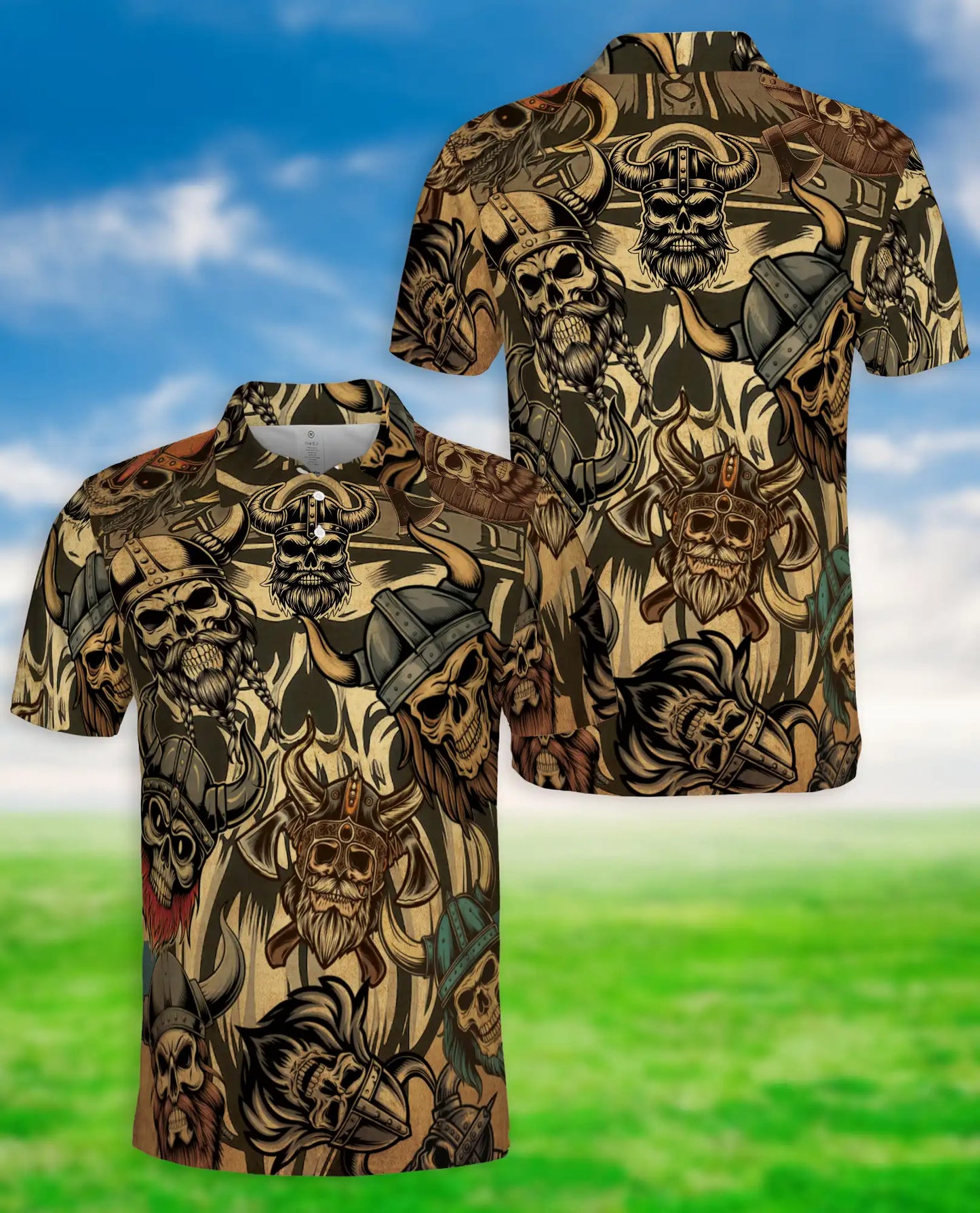 Viking Skull 3D Polo Shirt for Men – Norse Warrior Gothic Style | Netecom