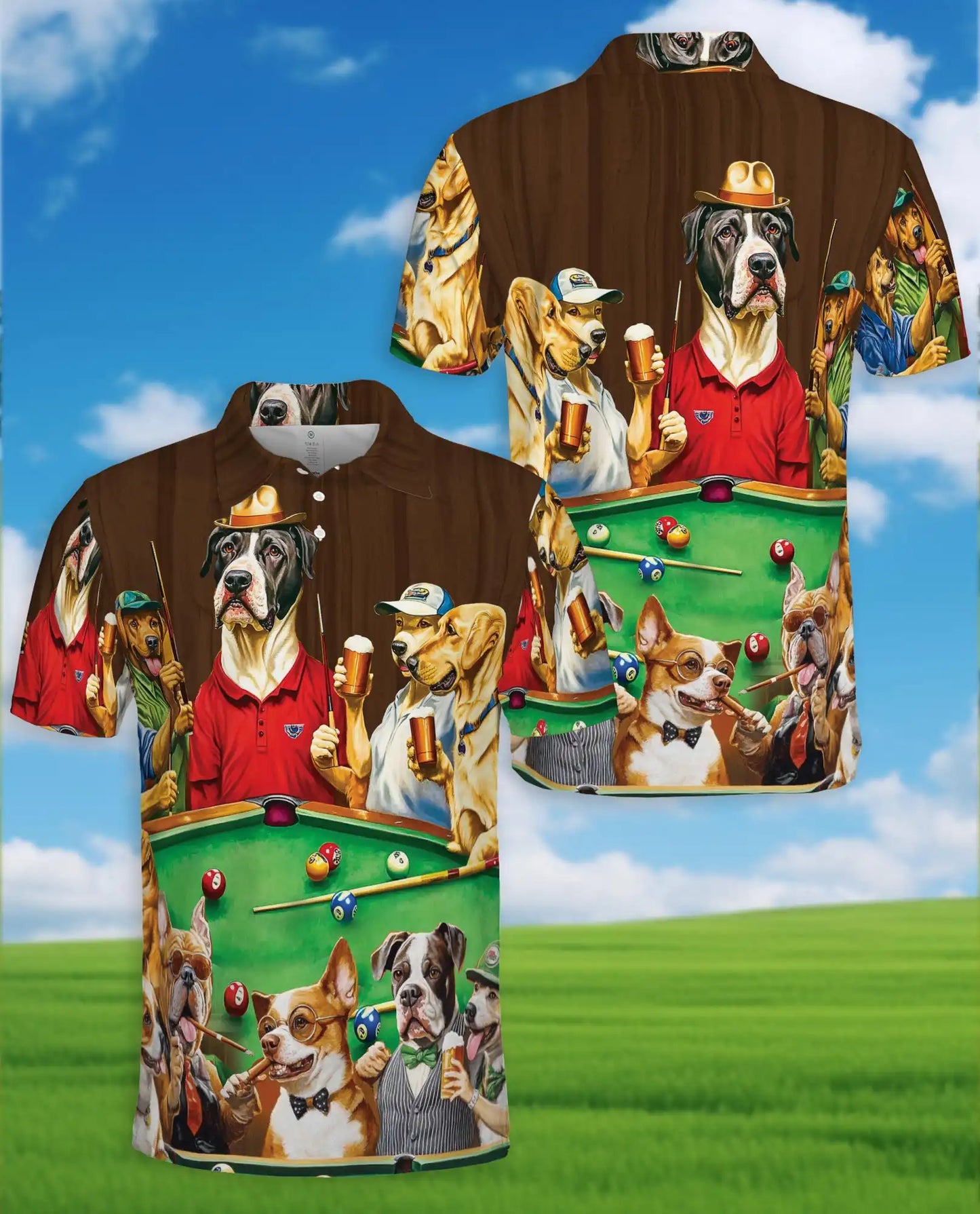 Funny Dogs Playing Pool 3D Polo Shirt for Men – Beer Party Pet Style | Netecom