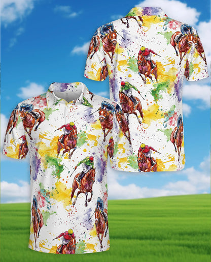 Horse Racing Pattern Polo Shirt for Men – Equestrian Sport Style | Netecom