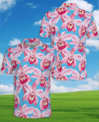 Pink Orchid Polo Shirt for Men – Tropical Floral Style | Netecom