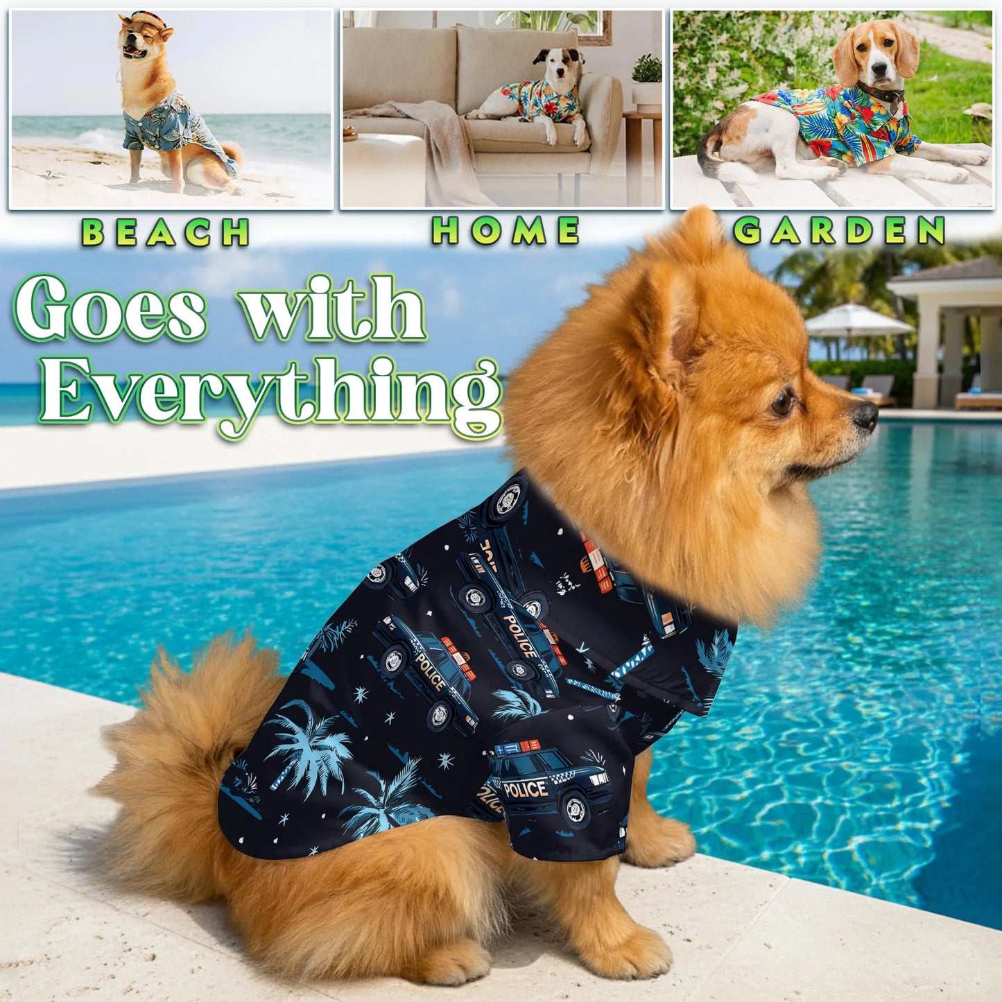 Police Cars Seamless Pattern Hawaii Dog and Owner Matching Button Shirts