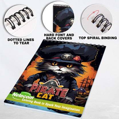 Pirate Cat (Grayscale) Spiral Bound Coloring Book, Unleash Your Artistic Talents in the Pirate Cat Grayscale Coloring Book with 30 Charming Pages for Coloring Enthusiasts to Embrace the Shadows, Textures, and Details of the Pirate Cat's Adventures