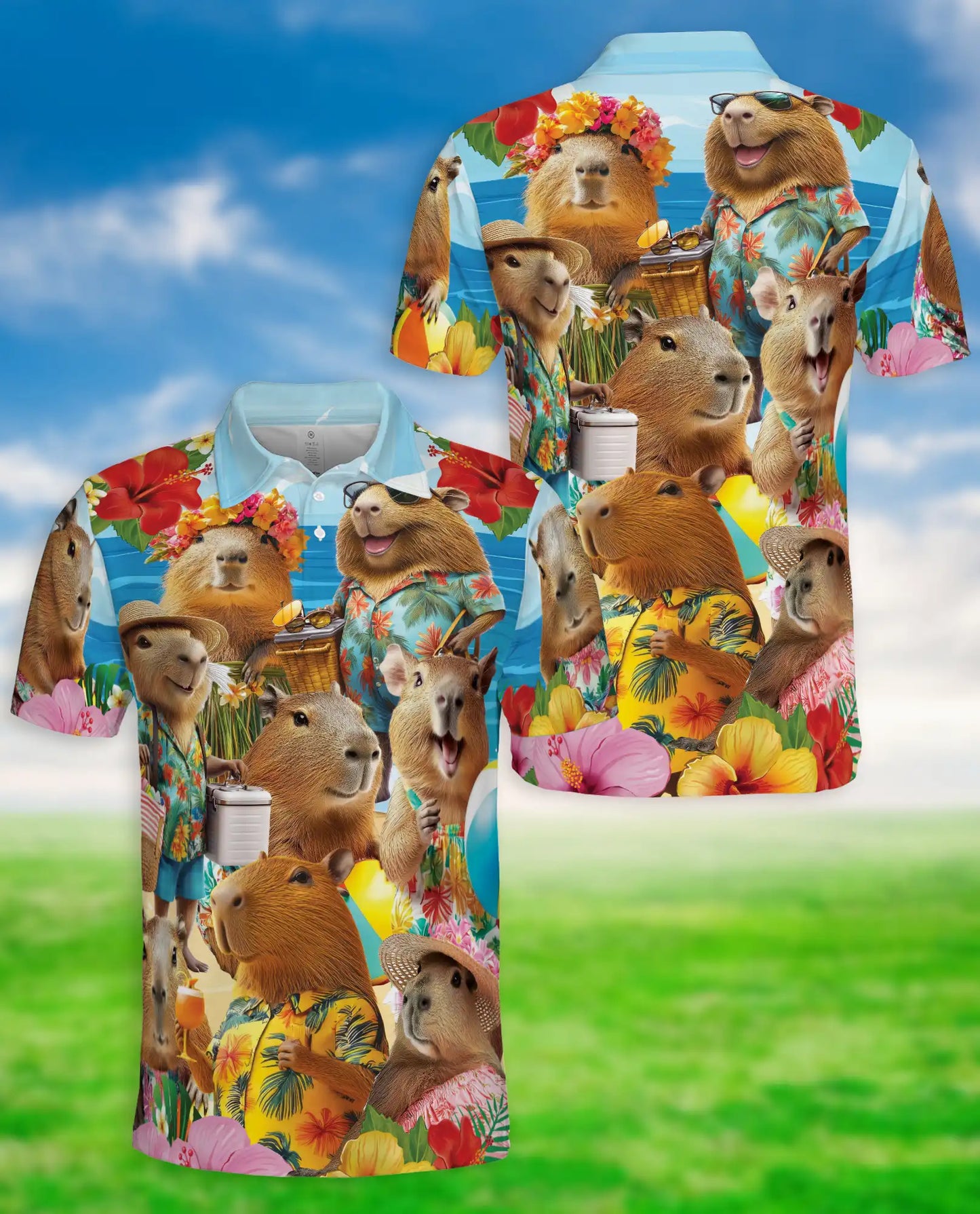 Capybara Tropical 3D Polo Shirt for Men – Funny Summer Animal Style | Netecom