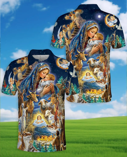 Nativity Scene Christmas Polo Shirt for Men- Christian Faith Holy Night | Netecom
