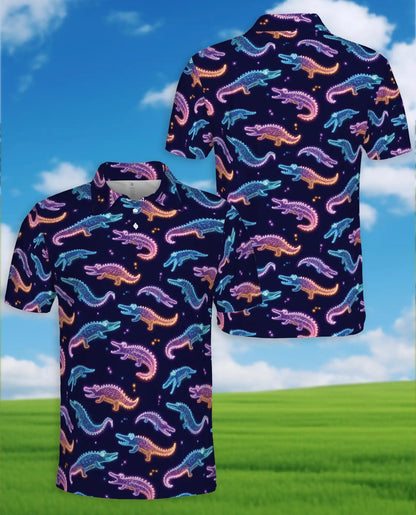 Neon Crocodile Polo Shirt for Men – Night Party Style | Netecom