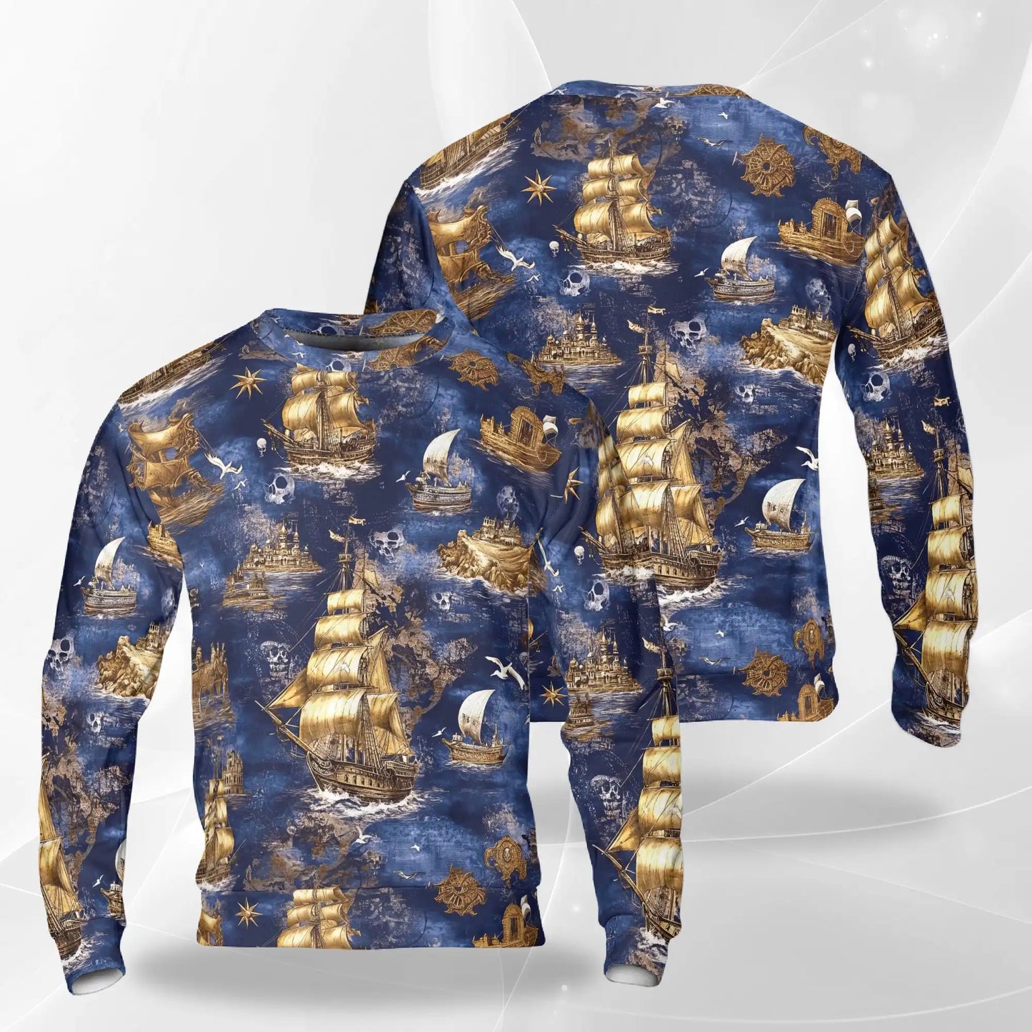 Pirate Ship Sweatshirt, 3D All Over Print Nautical Adventure Crewneck Pullover for Men Women, Pirate Lover Gift - Netecom