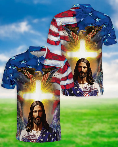 Jesus American Eagle 3D Polo Shirt for Men – Patriotic Christian Faith Style | Netecom