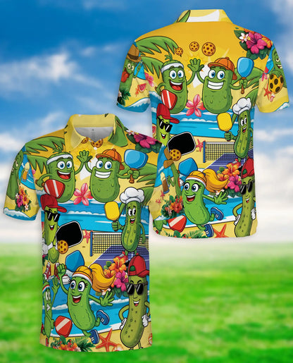 Funny Pickle Beach Pickleball Polo Shirt for Men-Cartoon Pickle Tropical | Netecom
