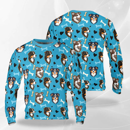 Australian Shepherd Sweatshirt, 3D All Over Print Aussie Dog Crewneck Pullover for Men Women, Australian Shepherd Lover Gift - Netecom
