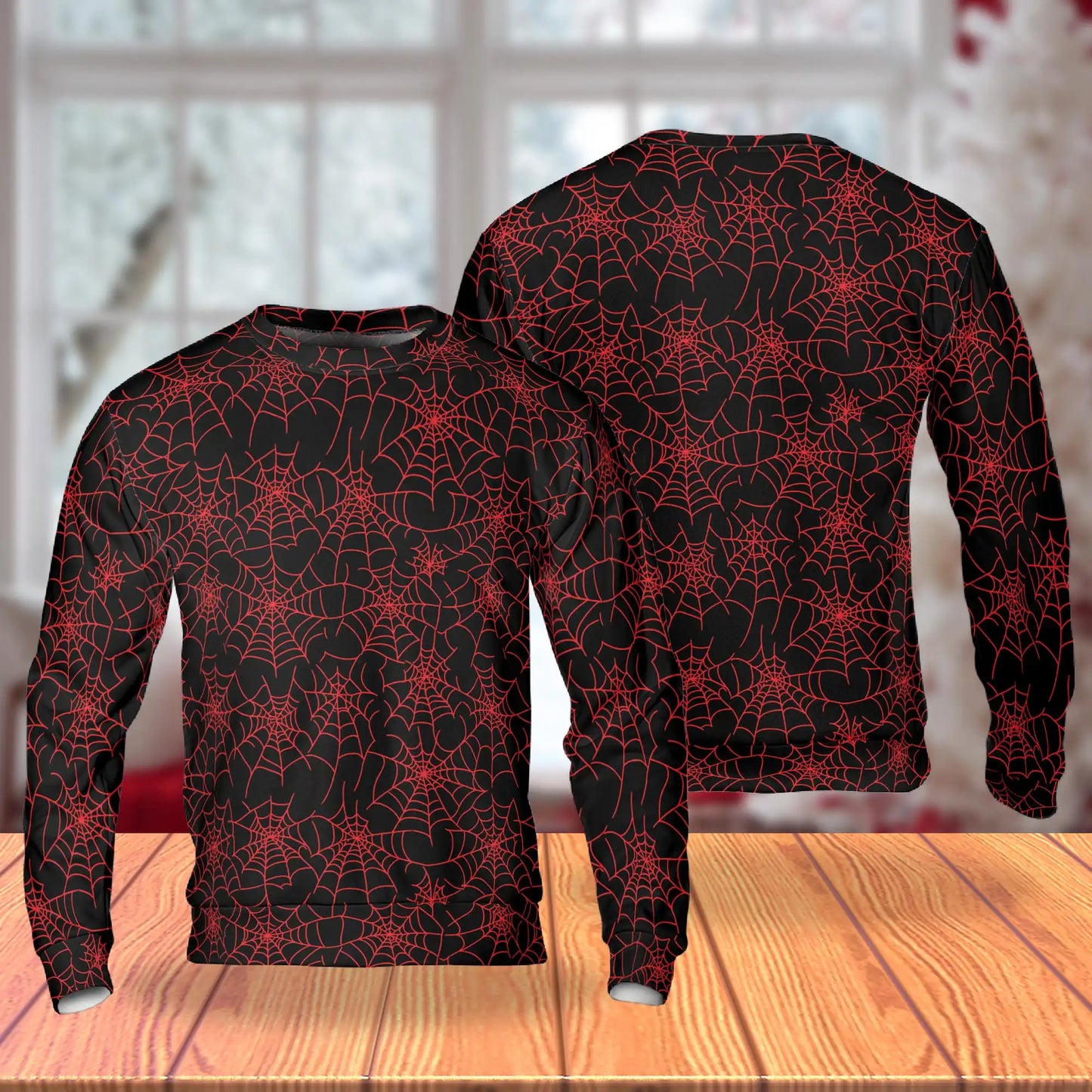 Spider Web Sweatshirt, 3D All Over Print Red Spider Halloween Crewneck Pullover for Men Women, Spooky Halloween Gift - Netecom
