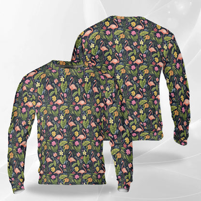 Flamingo Retreat Sweatshirt, 3D All Over Print Tropical Bird Crewneck Pullover for Men Women, Flamingo Lover Gift - Netecom