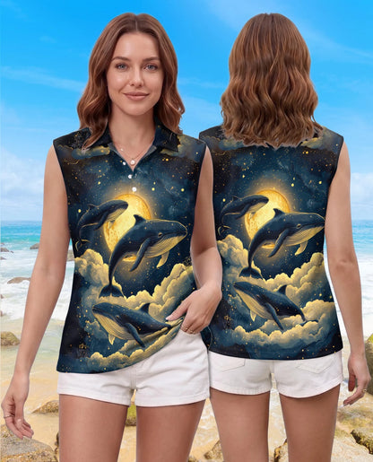 Midnight Whale Sleeveless Polo Shirt for Women | Netecom