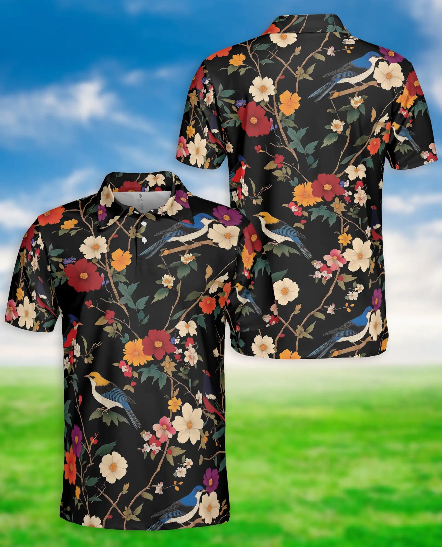 Bird Floral Polo Shirt – Vintage Nature Style | Netecom
